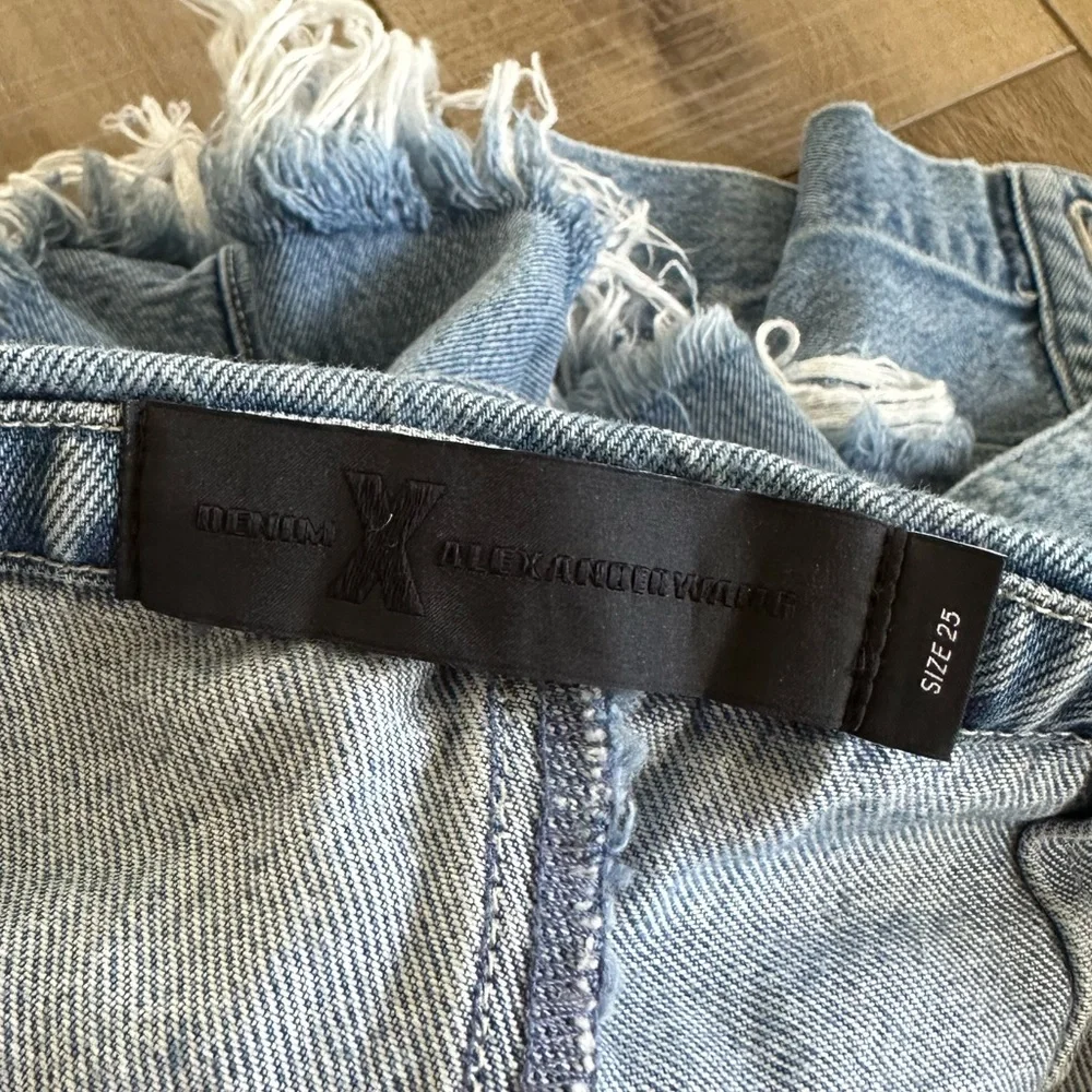 Alexander Wang Front Tie Waist Tie Blue Distressed Denim Shorts Size 25 - Picture 7 of 7